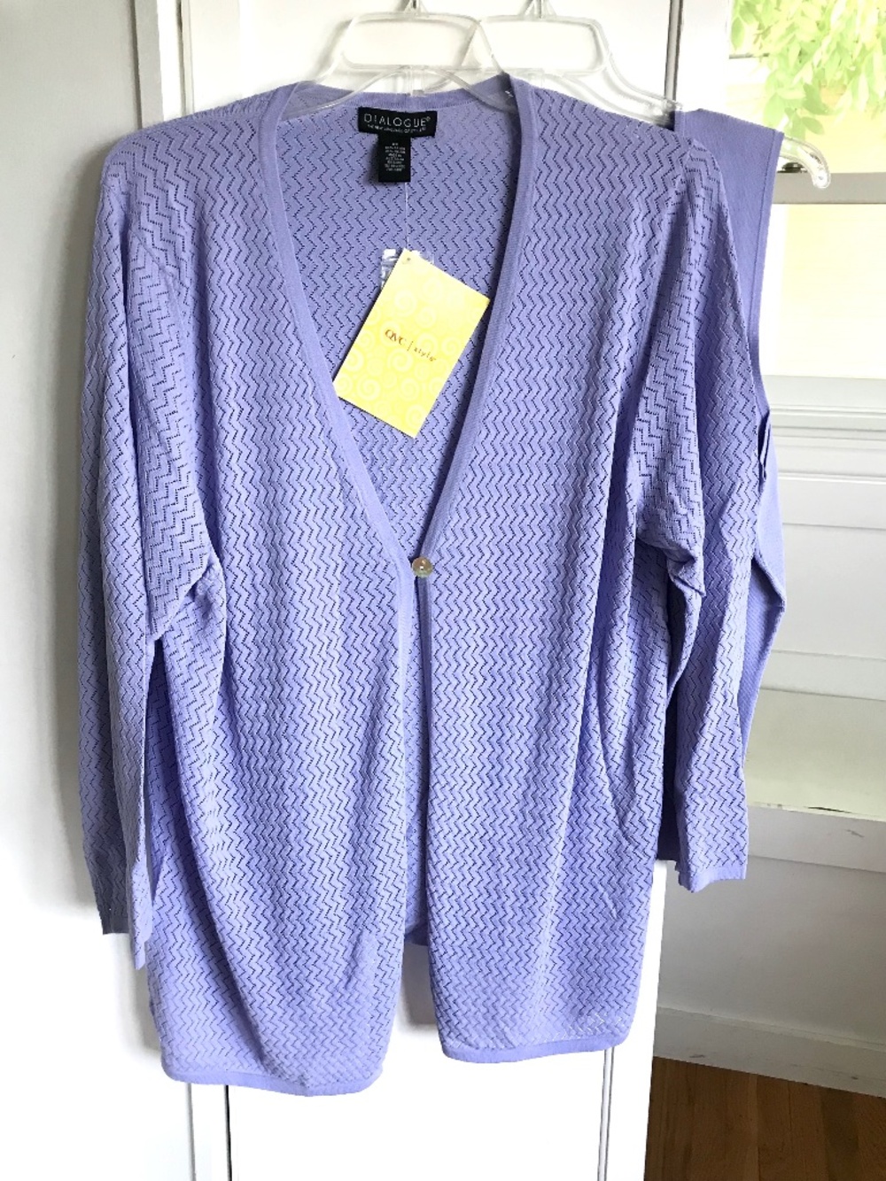 DIALOGUE Cardigan Sweater Twin Set Pointelle Knit Lavender Women’s Plus Size 2X